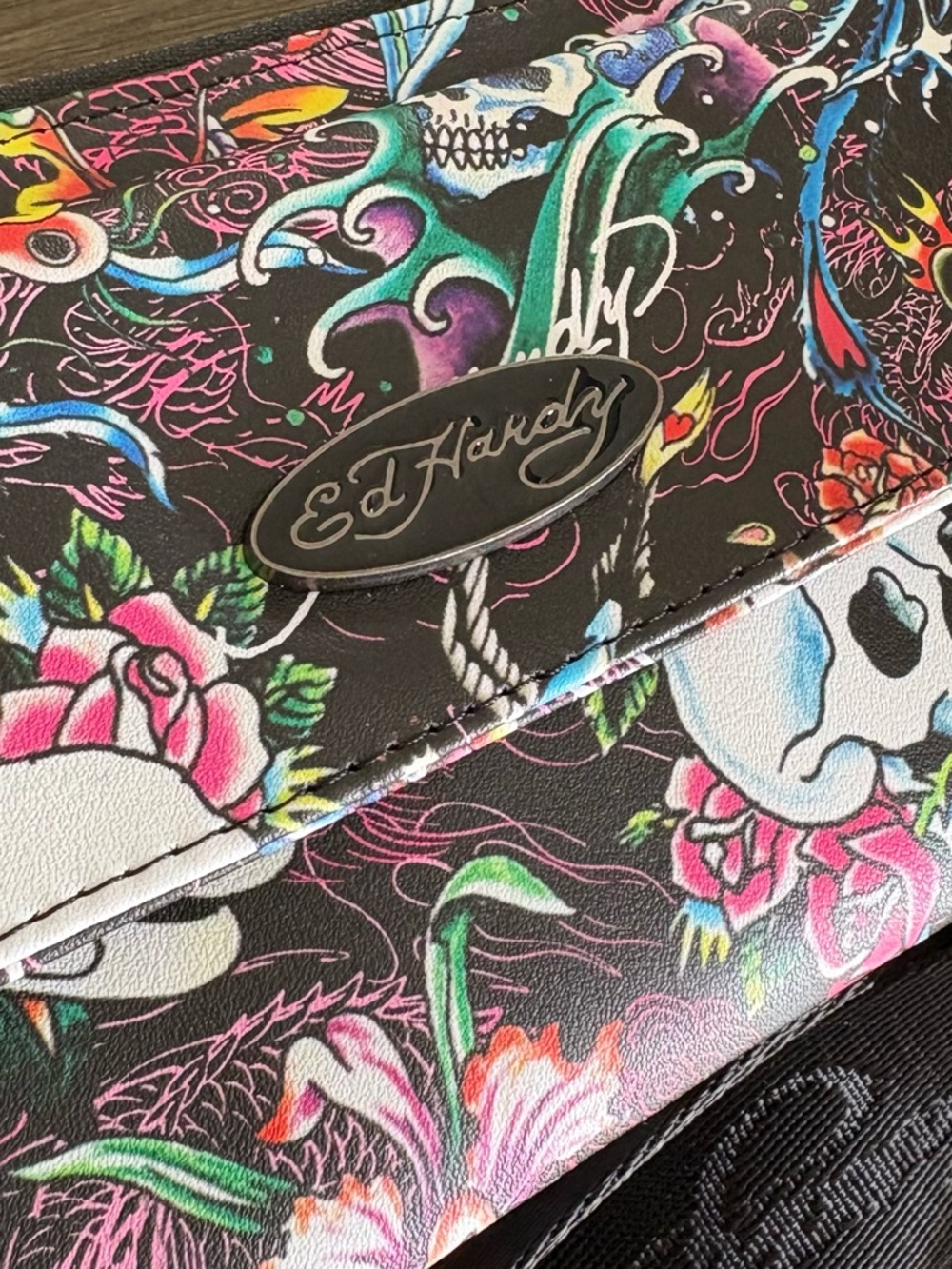 Ed Hardy Black Floral Skull Crossbody - Picture 5 of 11